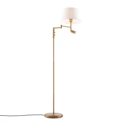 QAZQA Schlafzimmerlampen|Küchenlampen*Stehleuchte aus Bronze mit weißem Schirm und verstellbarer Leselampe – Ladas