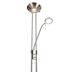 QAZQA Lampen Für Dein Homeoffice|Schlafzimmerlampen*Stehleuchte aus Stahl mit Leseleuchte inkl. LED und Dimmer - Diva 2