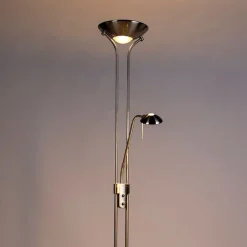 QAZQA Lampen Für Dein Homeoffice|Schlafzimmerlampen*Stehleuchte aus Stahl mit Leseleuchte inkl. LED und Dimmer - Diva 2