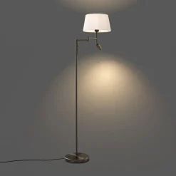 QAZQA Stehlampen|Wohnzimmerlampen*Stehleuchte aus Stahl mit weißem Schirm und verstellbarer Leselampe – Ladas