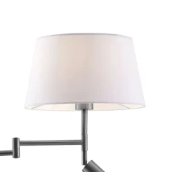 QAZQA Stehlampen|Wohnzimmerlampen*Stehleuchte aus Stahl mit weißem Schirm und verstellbarer Leselampe – Ladas