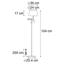QAZQA Stehlampen|Wohnzimmerlampen*Stehleuchte aus Stahl mit weißem Schirm und verstellbarer Leselampe – Ladas