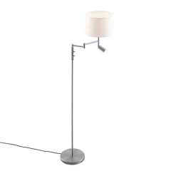 QAZQA Stehlampen|Wohnzimmerlampen*Stehleuchte aus Stahl mit weißem Schirm und verstellbarer Leselampe – Ladas