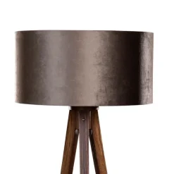 QAZQA Stehlampen|Wohnzimmerlampen*Stehleuchte Dreibein Walnussbaum mit braunem Samt-Schirm 50cm - Tripod Classic