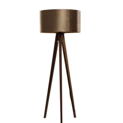 QAZQA Schlafzimmerlampen|Küchenlampen*Stehleuchte Dreibein Walnuss Holz mit Bronze Samt Lampenschirm 50cm - Tripod Classic