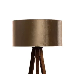 QAZQA Schlafzimmerlampen|Küchenlampen*Stehleuchte Dreibein Walnuss Holz mit Bronze Samt Lampenschirm 50cm - Tripod Classic