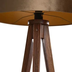 QAZQA Schlafzimmerlampen|Küchenlampen*Stehleuchte Dreibein Walnuss Holz mit Bronze Samt Lampenschirm 50cm - Tripod Classic