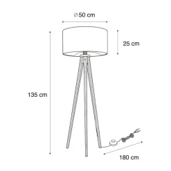 QAZQA Schlafzimmerlampen|Küchenlampen*Stehleuchte Dreibein Walnuss Holz mit Bronze Samt Lampenschirm 50cm - Tripod Classic