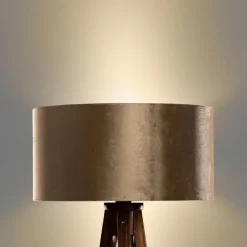 QAZQA Schlafzimmerlampen|Küchenlampen*Stehleuchte Dreibein Walnuss Holz mit Bronze Samt Lampenschirm 50cm - Tripod Classic