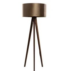 QAZQA Schlafzimmerlampen|Küchenlampen*Stehleuchte Dreibein Walnuss Holz mit Bronze Samt Lampenschirm 50cm - Tripod Classic