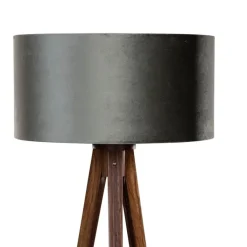 QAZQA Stehlampen|Wohnzimmerlampen*Stehleuchte Dreibein Walnussbaum mit grünem Samt Lampenschirm 50cm - Tripod Classic
