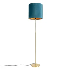 QAZQA Schlafzimmerlampen|Küchenlampen*Stehleuchte Gold / Messing mit Veloursschirm blau 40/40 cm - Parte