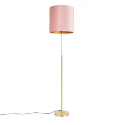 QAZQA Stehlampen|Wohnzimmerlampen*Stehleuchte gold / messing mit Veloursschirm pink 40/40 cm - Parte