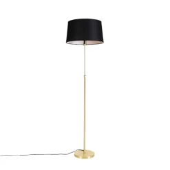 QAZQA Stehlampen|Wohnzimmerlampen*Stehleuchte gold / messing mit Lampenschirm Leinen schwarz 45 cm - Parte