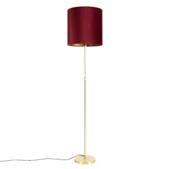 QAZQA Stehlampen|Wohnzimmerlampen*Stehleuchte gold / messing mit veloursschirm rot 40/40 cm - Parte