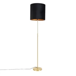 QAZQA Stehlampen|Wohnzimmerlampen*Stehleuchte gold / messing mit veloursschirm schwarz 40/40 cm - Parte