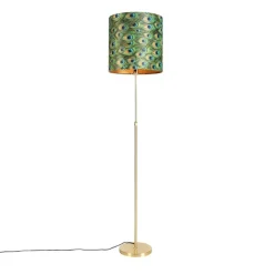 QAZQA Stehlampen|Wohnzimmerlampen*Stehleuchte Gold / Messing mit Veloursschirm Pfau 40/40 cm - Parte
