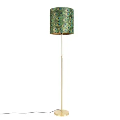 QAZQA Stehlampen|Wohnzimmerlampen*Stehleuchte Gold / Messing mit Veloursschirm Pfau 40/40 cm - Parte