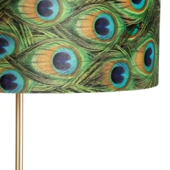 QAZQA Stehlampen|Wohnzimmerlampen*Stehleuchte Gold / Messing mit Veloursschirm Pfau 40/40 cm - Parte
