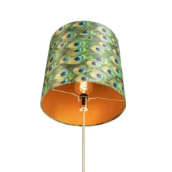 QAZQA Stehlampen|Wohnzimmerlampen*Stehleuchte Gold / Messing mit Veloursschirm Pfau 40/40 cm - Parte