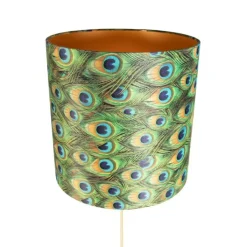 QAZQA Stehlampen|Wohnzimmerlampen*Stehleuchte Gold / Messing mit Veloursschirm Pfau 40/40 cm - Parte