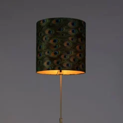 QAZQA Stehlampen|Wohnzimmerlampen*Stehleuchte Gold / Messing mit Veloursschirm Pfau 40/40 cm - Parte