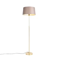 QAZQA Stehlampen|Wohnzimmerlampen*Stehleuchte gold / messing mit Leinenschirm taupe 45 cm - Parte