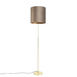 QAZQA Stehlampen|Wohnzimmerlampen*Stehleuchte gold / messing mit Samtschirm taupe 40/40 cm - Parte