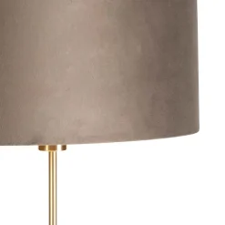 QAZQA Stehlampen|Wohnzimmerlampen*Stehleuchte gold / messing mit Samtschirm taupe 40/40 cm - Parte