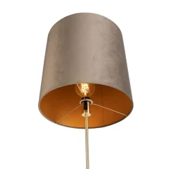 QAZQA Stehlampen|Wohnzimmerlampen*Stehleuchte gold / messing mit Samtschirm taupe 40/40 cm - Parte