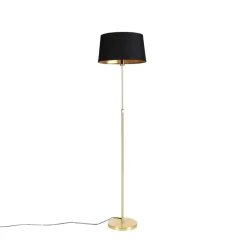 QAZQA Stehlampen|Wohnzimmerlampen*Stehleuchte gold / messing mit schwarzem Schirm verstellbar 45 cm - Parte