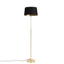 QAZQA Stehlampen|Wohnzimmerlampen*Stehleuchte gold / messing mit schwarzem Schirm verstellbar 45 cm - Parte