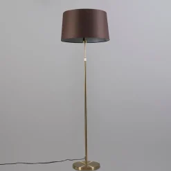 QAZQA Stehlampen|Wohnzimmerlampen*Stehleuchte gold / messing mit Schirm braun verstellbar 45 cm - Parte