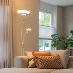 QAZQA Schlafzimmerlampen|Küchenlampen*Stehleuchte Messing inkl. LED und Dimmer mit Leselampe - Empoli