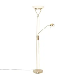 QAZQA Schlafzimmerlampen|Küchenlampen*Stehleuchte Messing inkl. LED und Dimmer mit Leselampe - Empoli