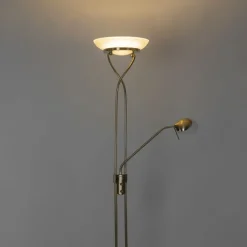 QAZQA Schlafzimmerlampen|Küchenlampen*Stehleuchte Messing inkl. LED und Dimmer mit Leselampe - Empoli