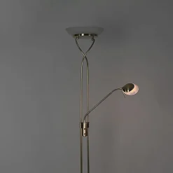 QAZQA Schlafzimmerlampen|Küchenlampen*Stehleuchte Messing inkl. LED und Dimmer mit Leselampe - Empoli