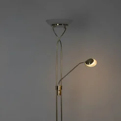 QAZQA Schlafzimmerlampen|Küchenlampen*Stehleuchte Messing inkl. LED und Dimmer mit Leselampe - Empoli