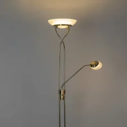 QAZQA Schlafzimmerlampen|Küchenlampen*Stehleuchte Messing inkl. LED und Dimmer mit Leselampe - Empoli