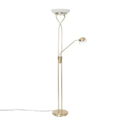 QAZQA Schlafzimmerlampen|Küchenlampen*Stehleuchte Messing inkl. LED und Dimmer mit Leselampe - Empoli