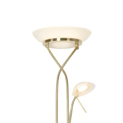 QAZQA Schlafzimmerlampen|Küchenlampen*Stehleuchte Messing inkl. LED und Dimmer mit Leselampe - Empoli