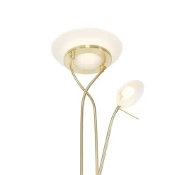 QAZQA Schlafzimmerlampen|Küchenlampen*Stehleuchte Messing inkl. LED und Dimmer mit Leselampe - Empoli