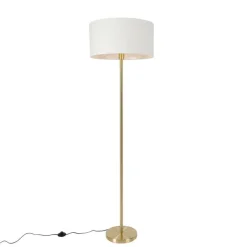 QAZQA Schlafzimmerlampen|Küchenlampen*Stehleuchte Messing mit Schirm weiß 50 cm - Simplo