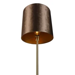 QAZQA Stehlampen|Wohnzimmerlampen*Stehleuchte Messing mit Samt-Schirm Braun 40cm - Simplo