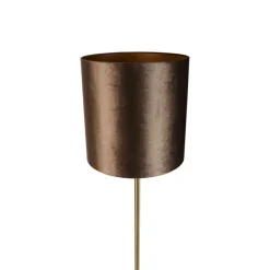 QAZQA Stehlampen|Wohnzimmerlampen*Stehleuchte Messing mit Samt-Schirm Braun 40cm - Simplo
