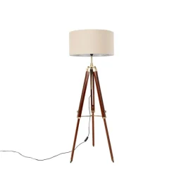 QAZQA Stehlampen|Wohnzimmerlampen*Stehleuchte Messing mit Schirm hellbraun 50 cm Stativ - Cortin