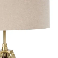 QAZQA Stehlampen|Wohnzimmerlampen*Stehleuchte Messing mit Schirm hellbraun 50 cm Stativ - Cortin