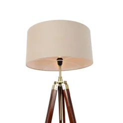 QAZQA Stehlampen|Wohnzimmerlampen*Stehleuchte Messing mit Schirm hellbraun 50 cm Stativ - Cortin