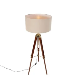 QAZQA Stehlampen|Wohnzimmerlampen*Stehleuchte Messing mit Schirm hellbraun 50 cm Stativ - Cortin