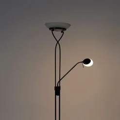 QAZQA Led-Stehlampen|Stehlampen*Stehleuchte schwarz inkl. LED und Dimmer mit Leselampe dim to warm - Empoli
